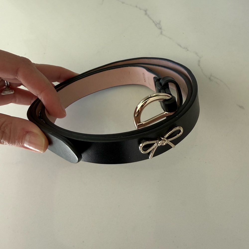 Kate Spade Black Leather Belt with Gold Bow